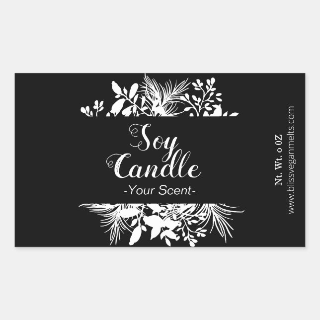 Sticker Rectangulaire Brindilles Noires Et Blanches Et Bougie De Soja Fe (Devant)
