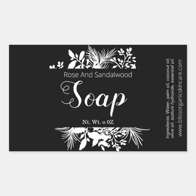 Sticker Rectangulaire Brindilles Noires Et Blanches Et Savon Feuille (Devant)