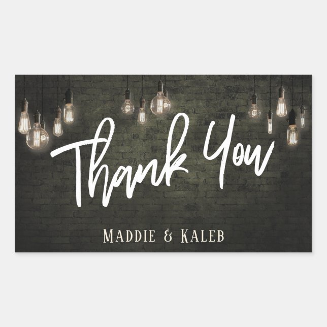 Sticker Rectangulaire Briques industrielles avec Merci Edison Lights (Devant)