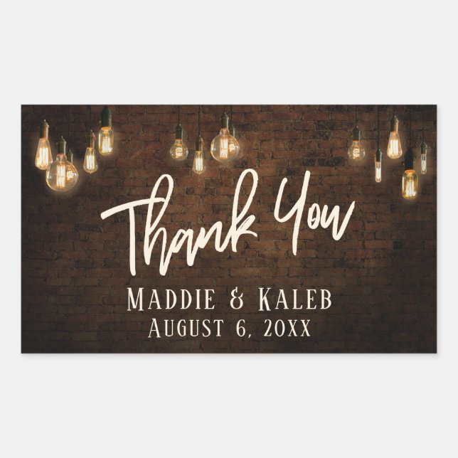 Sticker Rectangulaire Briques industrielles avec Merci Edison Lights (Devant)