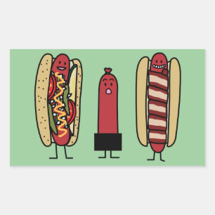 Sticker Rectangulaire Bros de hot-dog. Saucisse enveloppée par lard de