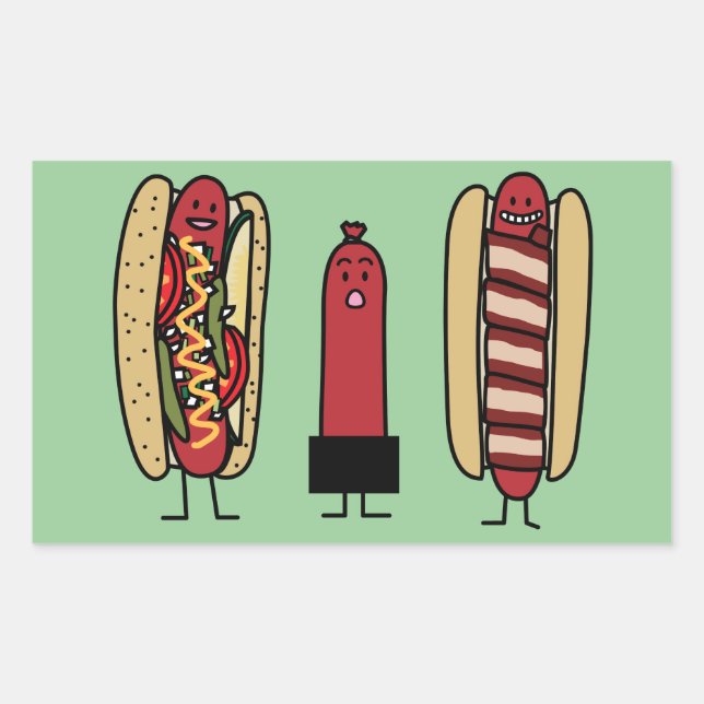 Sticker Rectangulaire Bros de hot-dog. Saucisse enveloppée par lard de (Devant)