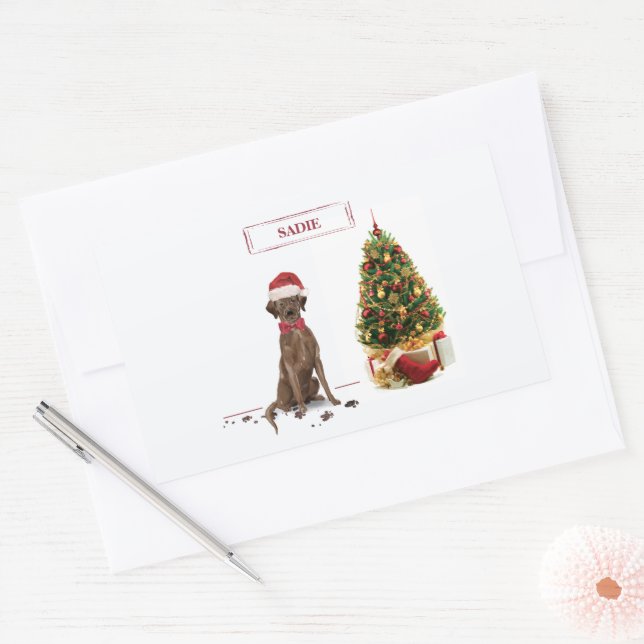 Sticker Rectangulaire Brown Labrador Retriever Funny Christmas Dog Tree (Enveloppe)