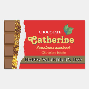 Sticker Rectangulaire Brown réaliste & Valentines rouges Chocolat amusan