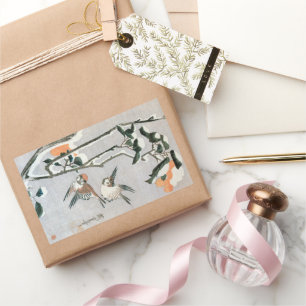 Sticker Rectangulaire Bruants et Camellia en Neige par Ando Hiroshige