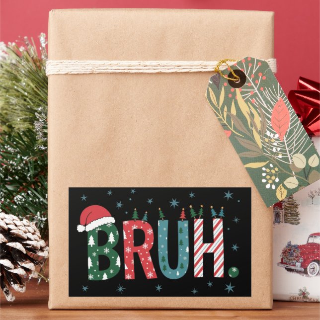 Sticker Rectangulaire Bruh Christmas Meme Funny Santa Hat Sarcastic (vacances)