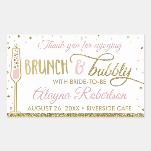 Sticker Rectangulaire Brunch et bubbly Bouteille, Parties scintillant Fa (Devant)