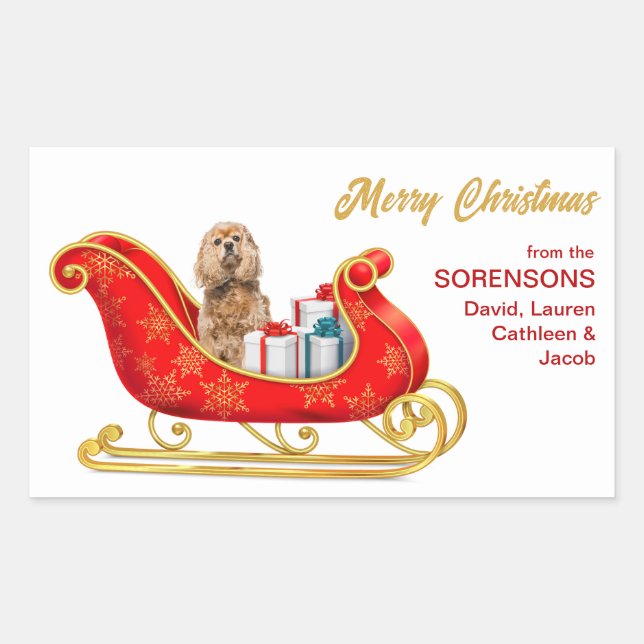 Sticker Rectangulaire Buker Spaniel Dog Christmas Sleigh (Devant)