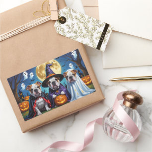 Sticker Rectangulaire Bulldogs Citrouille Halloween drôle