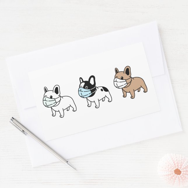 STICKER RECTANGULAIRE BULLDOGS PORTANT LE VISAGE MASQUES RECTANGLE STICK (Enveloppe)
