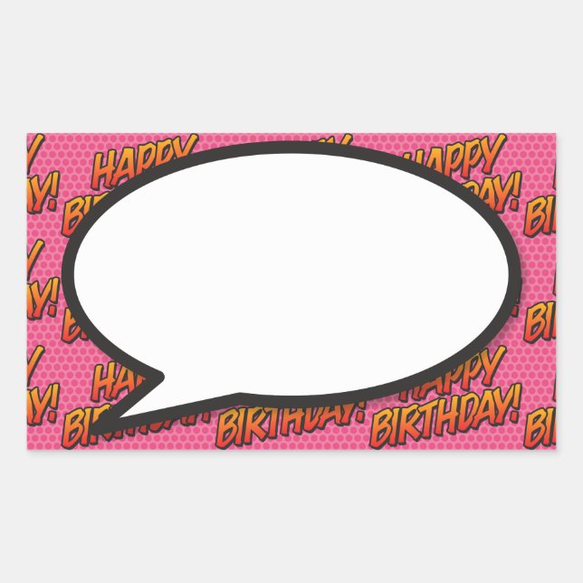 Sticker Rectangulaire Bulle de texte Joyeux Anniversaire Fun Retro Bande (Devant)
