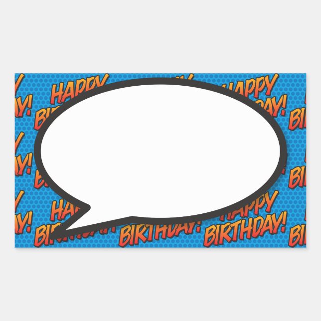 Sticker Rectangulaire Bulle de texte Joyeux Anniversaire Fun Retro Bande (Devant)