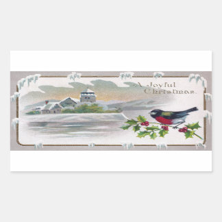 Sticker Rectangulaire Bullfinch sur Holly Vintage Christmas
