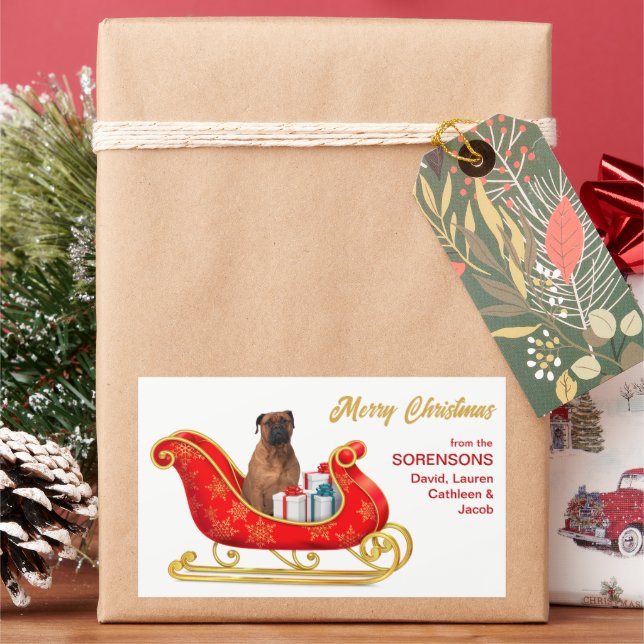 Sticker Rectangulaire Bullmastiff Chien de Noël Sleigh (vacances)