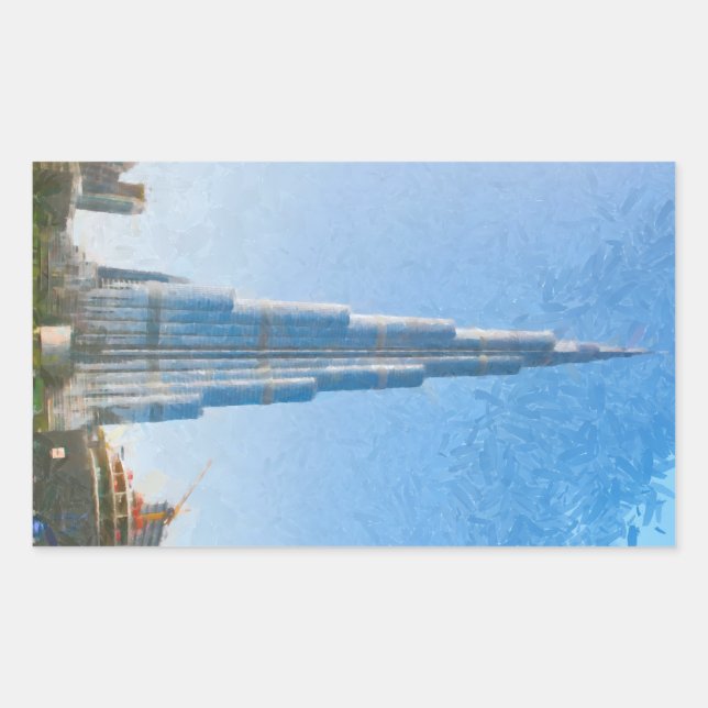 Sticker Rectangulaire Burj Khalifa, peinture de Dubaï (Devant)