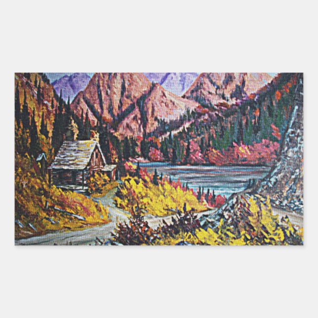 Sticker Rectangulaire Cabine par la peinture à l'huile du lac (Devant)