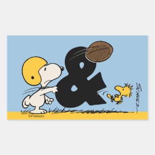 Sticker Rectangulaire cacahuètes Football Snoopy & Woodstock