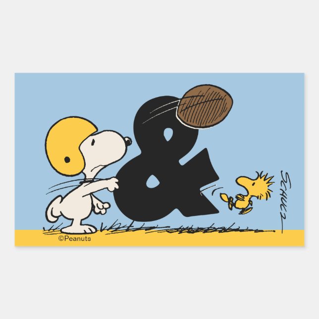 Sticker Rectangulaire cacahuètes | Football Snoopy & Woodstock (Devant)