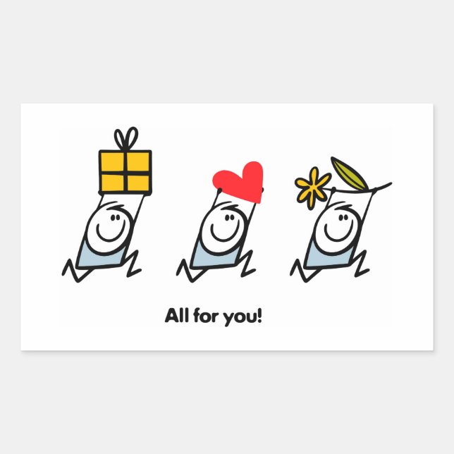 Sticker Rectangulaire Cadeau, coeur et fleur (Devant)