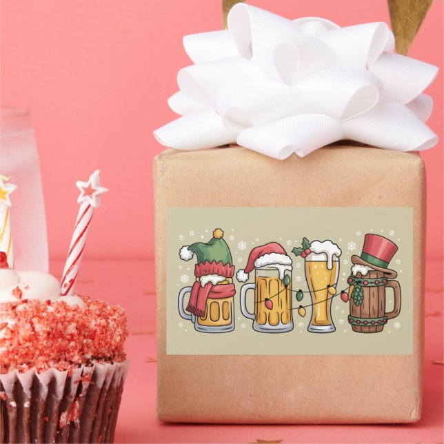 Sticker Rectangulaire Cadeau d'amant de bière de Noël Esprit de fête  (Fête)