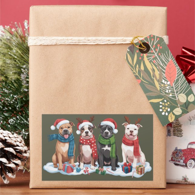 Sticker Rectangulaire Cadeau de Noël pour propriétaire de Pitbull vacanc (vacances)