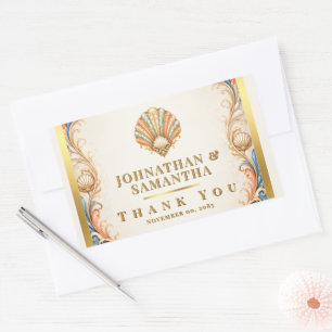 Sticker Rectangulaire Cadeau de remerciement de mariage coquillage corai