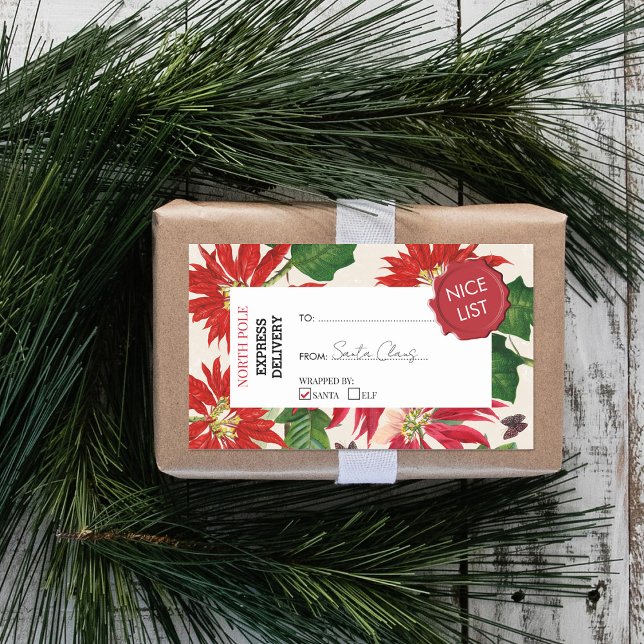 Sticker Rectangulaire Cadeau officiel du Père Noël présent pôle Nord Rou (Official Santa Claus Gift Present From North Pole Rectangular Sticker)