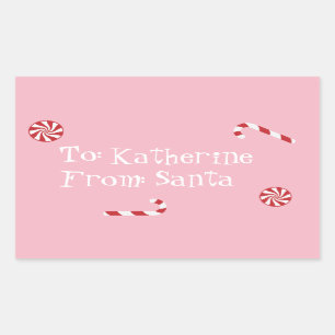 Sticker Rectangulaire Cadeau personnalisé de rose de sucrerie de Noël