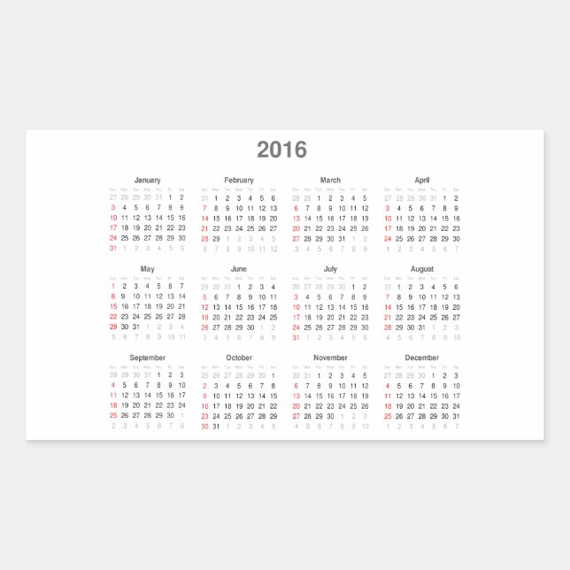 Sticker Rectangulaire Cadeaux Calendrier 2016 (Devant)