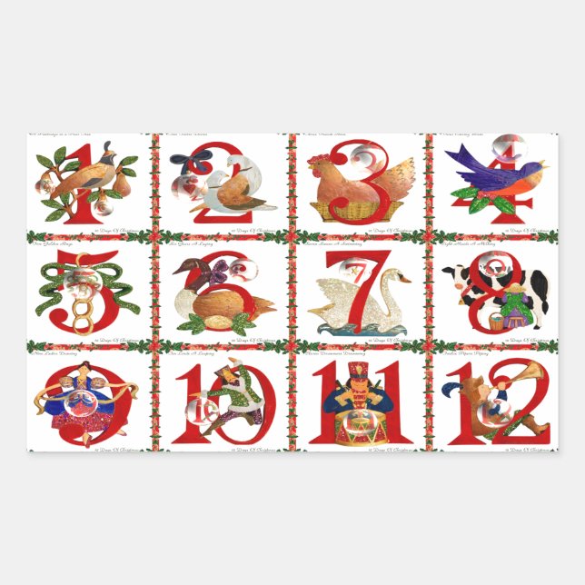 Sticker Rectangulaire Cadeaux d'impression de courtepointes des 12 jours (Devant)