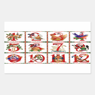 Sticker Rectangulaire Cadeaux d'impression de courtepointes des 12 jours