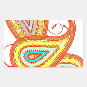 Sticker Rectangulaire Cadeaux Modernes Jaune Orange Aqua Menthe Paisley