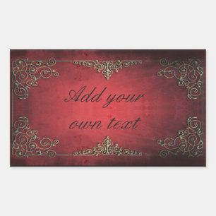 Sticker Rectangulaire Cadre élégant vintage or et rouge avec texte perso