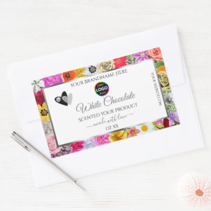 Sticker Rectangulaire Cadres de fleurs colorées Cadres de produits blanc