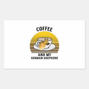 Sticker Rectangulaire Café et mon berger allemand coucher de soleil vint