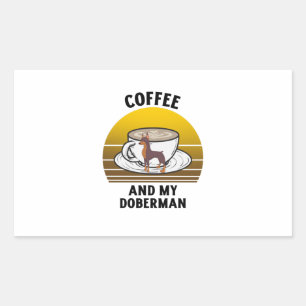 Sticker Rectangulaire Café et mon doberman Retro coucher de soleil vinta