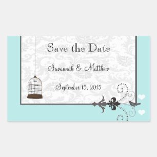 Sticker Rectangulaire Cage à oiseaux vintage Mariage oiseau musical Amou