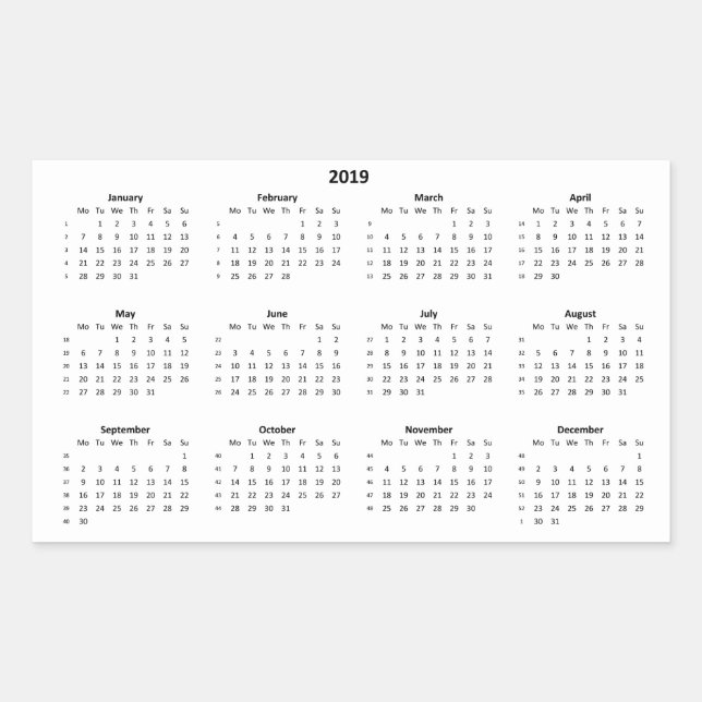 Sticker Rectangulaire Calendrier 2019 (Devant)