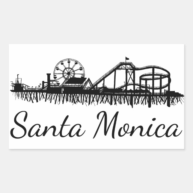 Sticker Rectangulaire California Père Noël Monica CA Pier Beach Ferris W (Devant)