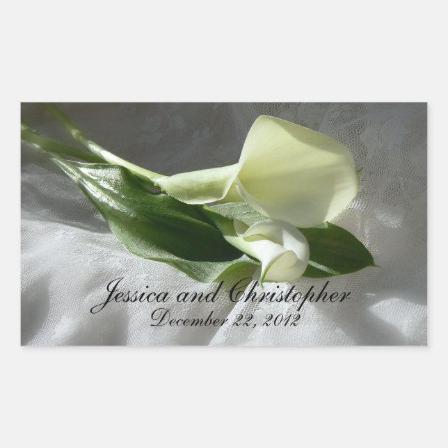 Sticker Rectangulaire Calla Lilies sur le Mariage de dentelle blanche (Devant)