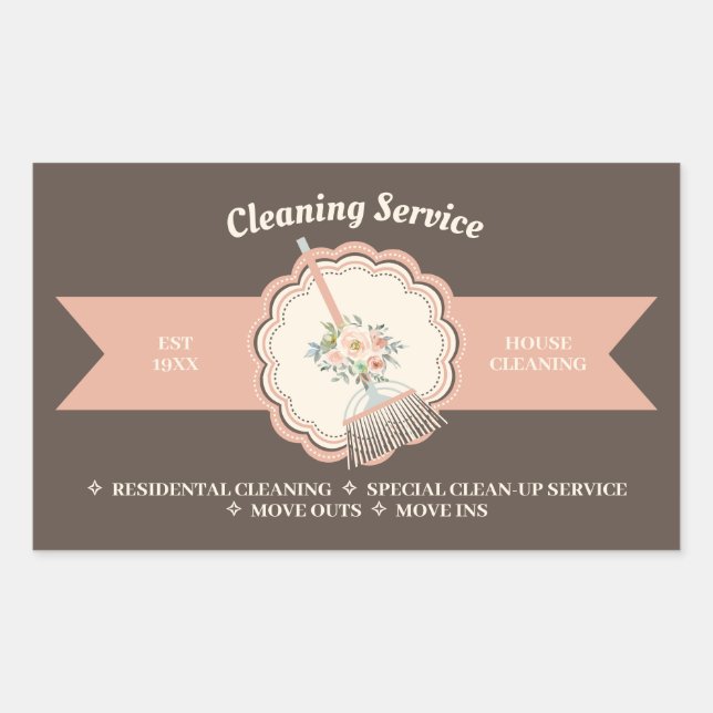 Sticker Rectangulaire Calligraphie Janitorial Brown Nettoyage ménager (Devant)