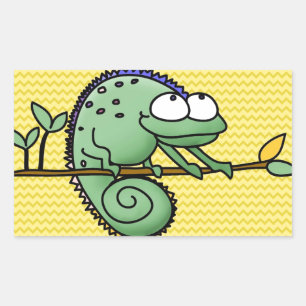 Sticker Rectangulaire Cameleon de dessin animé drôle et mignon Lézard ve