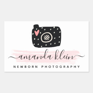 Sticker Rectangulaire Caméra photographe minimaliste mignonne noir et ro