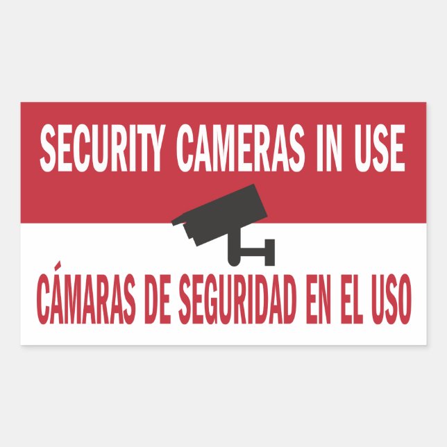 Sticker Rectangulaire Caméras de sécurité en usage Bilingue Espagnol Ang (Devant)