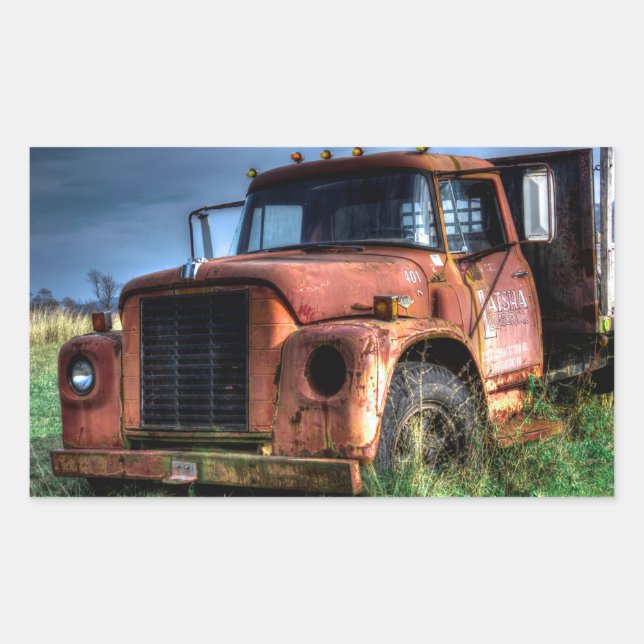 Sticker Rectangulaire Camion de ramassage international Antique Red (Devant)