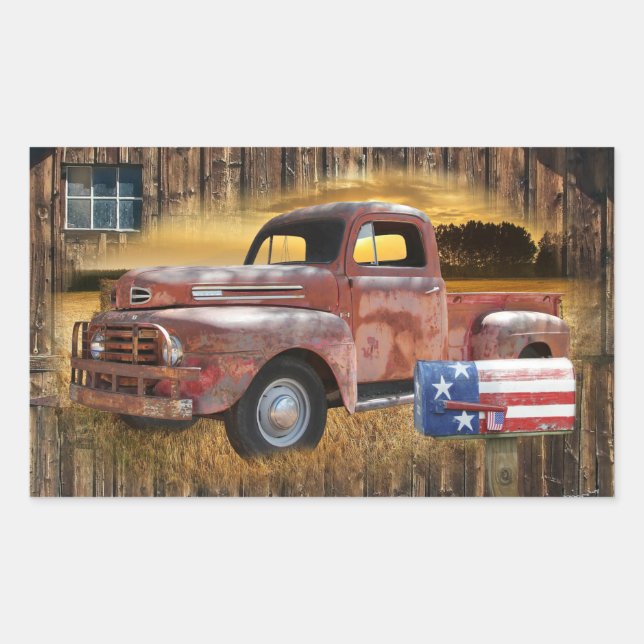 Sticker Rectangulaire Camion rouge vintage (Devant)