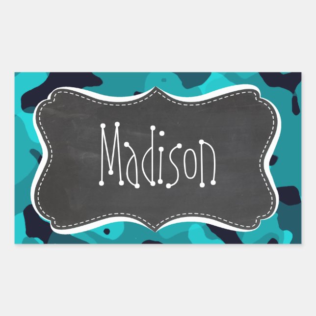 Sticker Rectangulaire Camo Turquoise foncé ; aspect tableau noir (Devant)