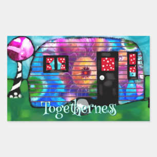Sticker Rectangulaire Camper vintage Abstrait Camping Floral Happy