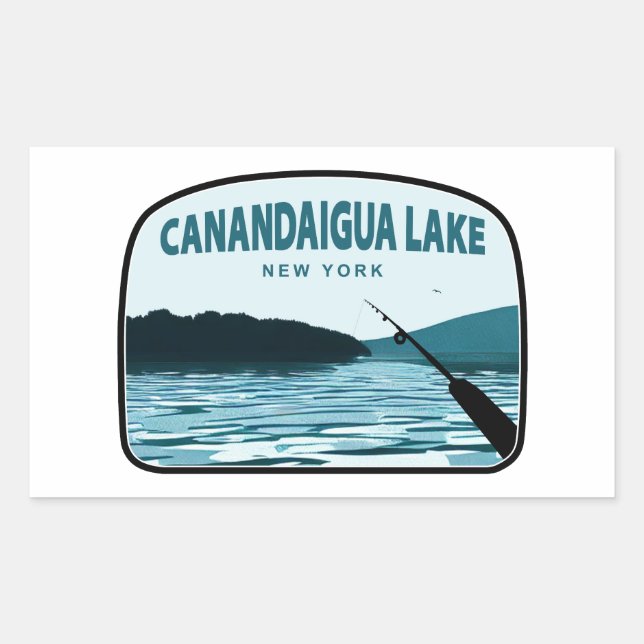 Sticker Rectangulaire Canandaigua Lake New York Fishing Rod (Devant)