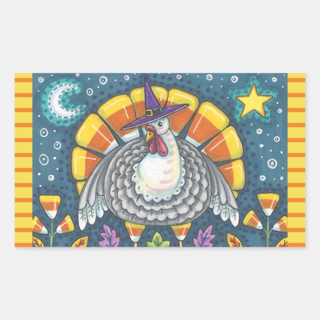 STICKER RECTANGULAIRE CANDY CORN TURKEY, FEUILLE DE BILLETS (Devant)